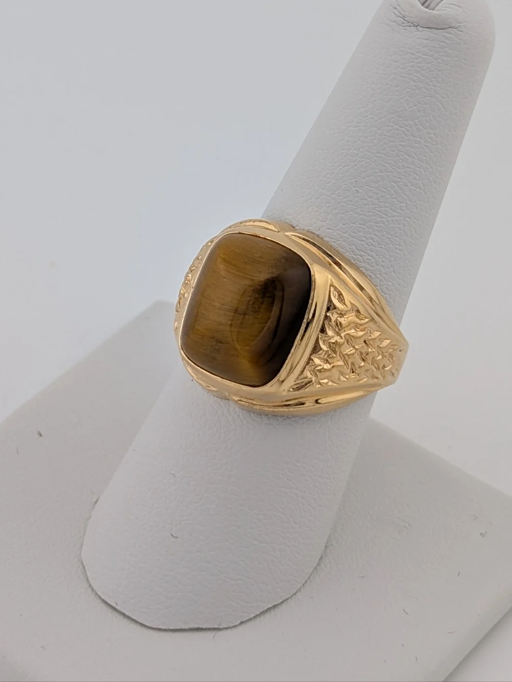 Vintage Tiger's Eye 18K HGE Ring - Chunky Gold Gemstone Estate Jewelry